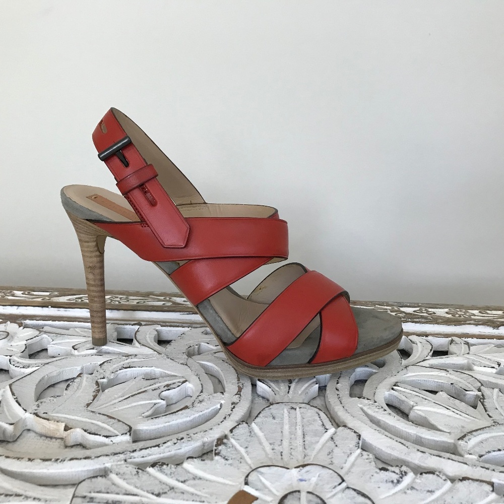 Coral leather sandals Reed Krakoff stacked heel